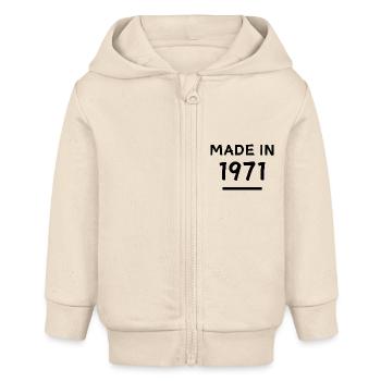 Fabriqué en 1971 - Année de naissance / Anniversaire - Veste à capuche bébé bio Stanley/Stella - écru doux - Devant