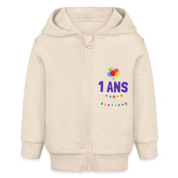 1. 1 AN. 1er ANNIVERSAIRE. ANNIVERSAIRE 1 AN. ANNI - Veste à capuche bébé bio Stanley/Stella - écru doux - Devant