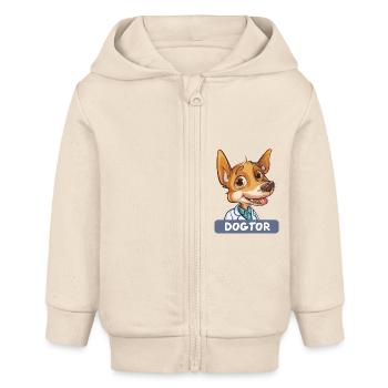 Dessin animé Chihuahua Médecin avec un sourire mignon - Veste à capuche bébé bio Stanley/Stella - écru doux - Devant