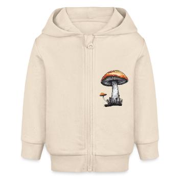 Champignon, Cèpes, Nature, Automne, Chanterelle - Veste à capuche bébé bio Stanley/Stella - écru doux - Devant