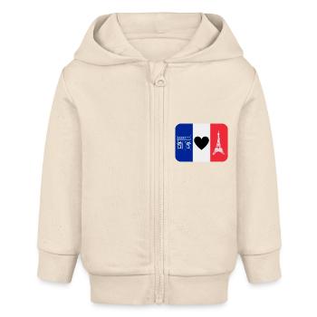 France monuments et drapeau bleu blanc rouge - Veste à capuche bébé bio Stanley/Stella - écru doux - Devant