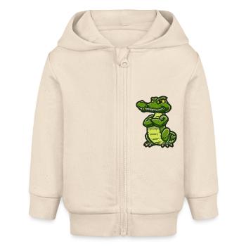Bande dessinée alligator - Veste à capuche bébé bio Stanley/Stella - écru doux - Devant