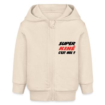 Super kiné c'est moi !! - Veste à capuche bébé bio Stanley/Stella - écru doux - Devant