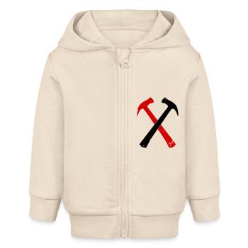 Marteau de charpentier croisé noir et rouge - Veste à capuche bébé bio Stanley/Stella - écru doux - Devant