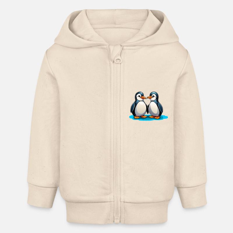 Deux pingouins - Veste à capuche bébé bio Stanley/Stella - écru doux