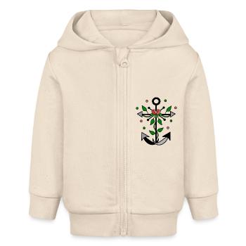 Ancre fleurie - Veste à capuche bébé bio Stanley/Stella - écru doux - Devant