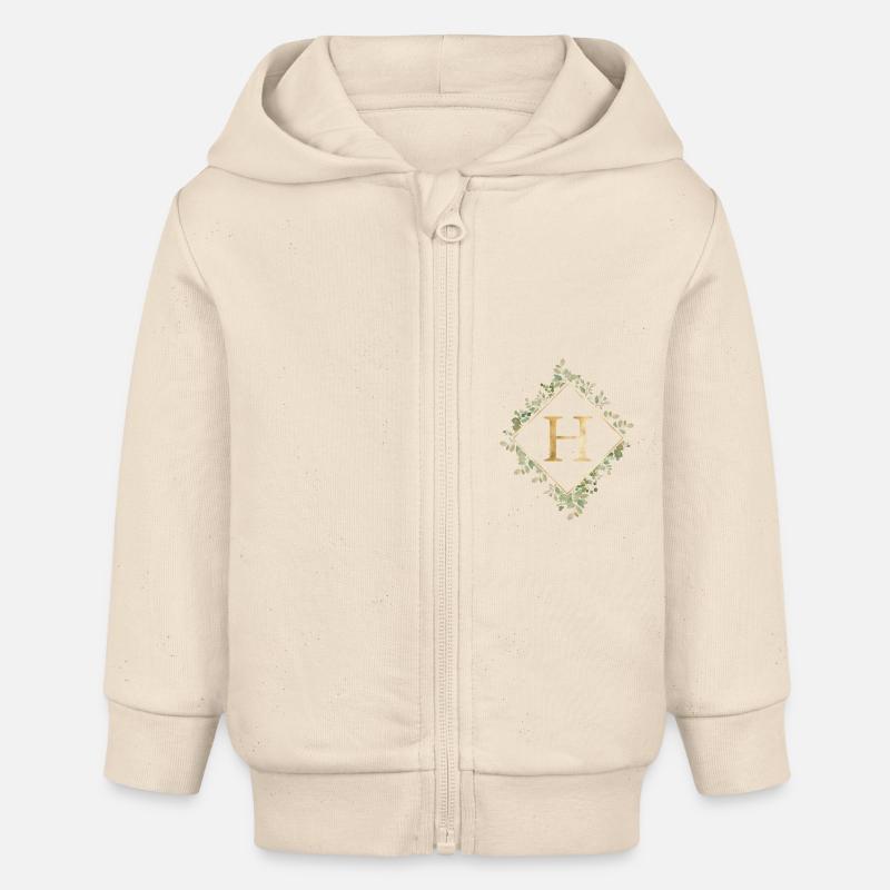 H Monogramme Couronne d’Eucalyptus - Veste à capuche bébé bio Stanley/Stella - écru doux