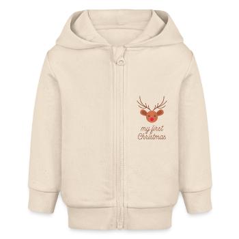 my first christmas Rudolf - Baby Organic Kapuzenjacke Baby Connector von Stanley/Stella - Natur - Vorne