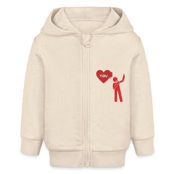Déclaration d'amour "I love you" - Veste à capuche bébé bio Stanley/Stella - écru doux - Devant