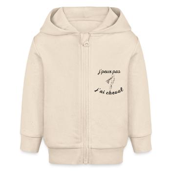j'peux pas j'ai cheval - Veste à capuche bébé bio Stanley/Stella - écru doux - Devant