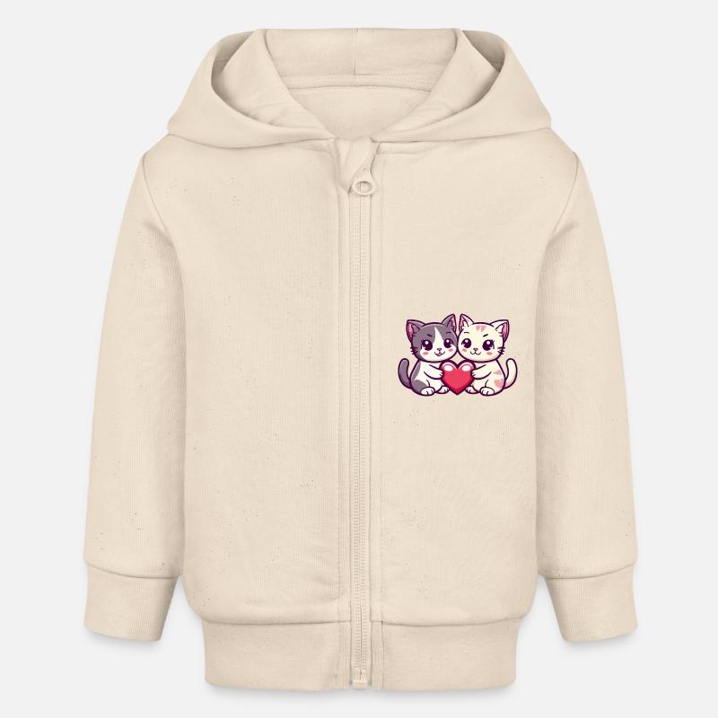Gatto Comico Coppia Amore - Felpa con cappuccio con zip neonato bio di Stanley/Stella - ecru morbido