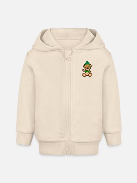 Pixelbär Inka - Baby Organic Kapuzenjacke Baby Connector von Stanley/Stella - Natur