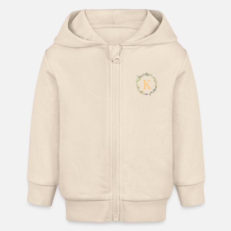 K monogramme Couronne d’Eucalyptus - Veste à capuche bébé bio Stanley/Stella - écru doux