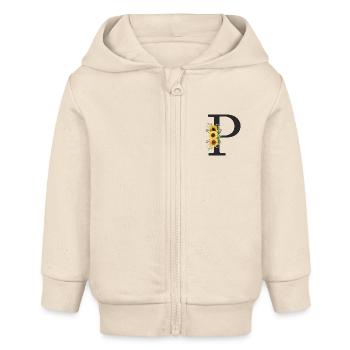 P Monogramm Sonnenblumen - Baby Organic Kapuzenjacke Baby Connector von Stanley/Stella - Natur - Vorne