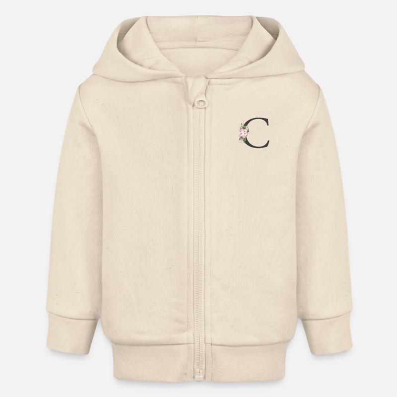 Lettre C, Monogramme, Floral - Veste à capuche bébé bio Stanley/Stella - écru doux