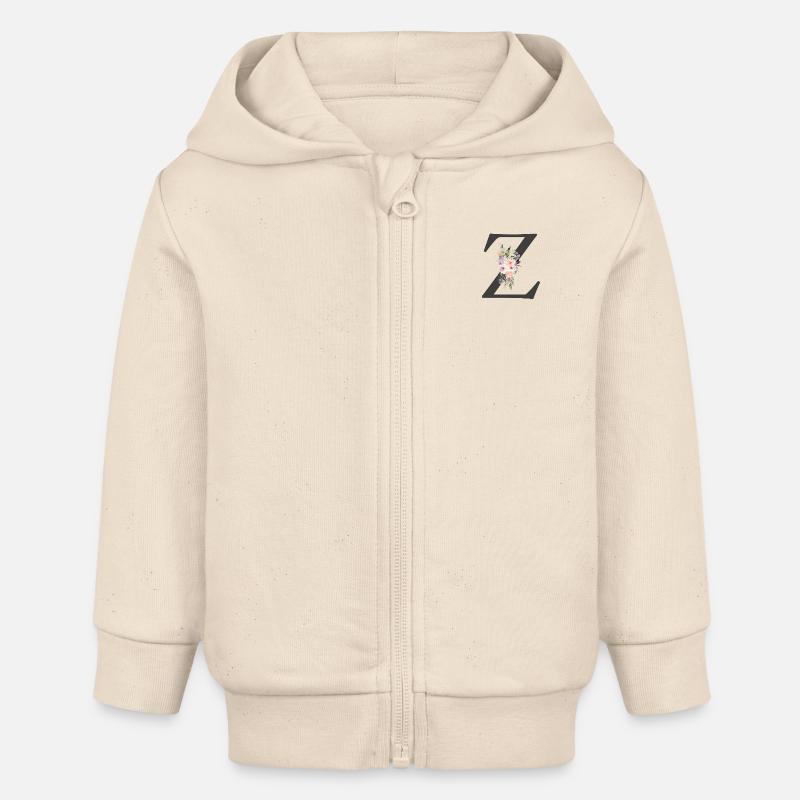 Lettre Z, Monogramme, Fleurs - Veste à capuche bébé bio Stanley/Stella - écru doux