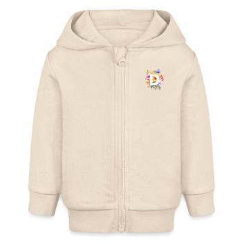D Monogramm , bunter Blumenstrauss - Baby Organic Kapuzenjacke Baby Connector von Stanley/Stella - Natur - Vorne