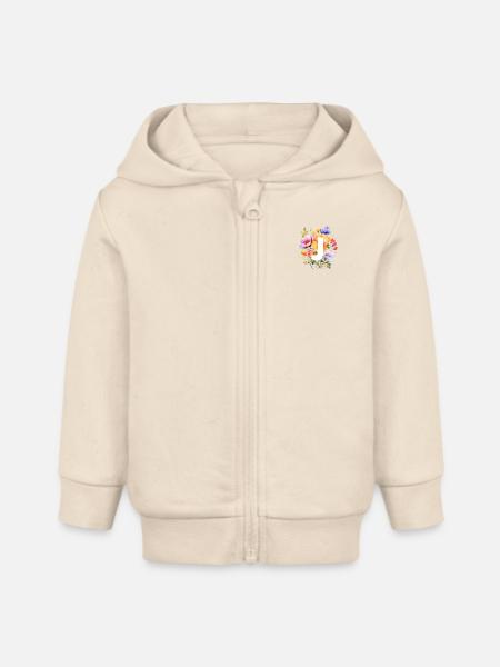 J Monogramm , bunter Blumenstrauss - Baby Organic Kapuzenjacke Baby Connector von Stanley/Stella - Natur