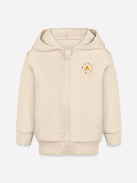 A Monogramm , bunter Blumenkranz - Baby Organic Kapuzenjacke Baby Connector von Stanley/Stella - Natur