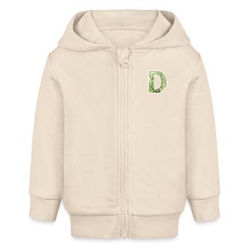 Letter D, Monogram, Floral Pattern - Baby Organic Zip-up Hoodie by Stanley/Stella - soft Ecru - Front