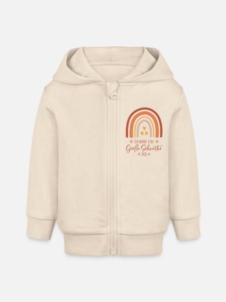 Große Schwester 2026 Regenbogen - Baby Organic Kapuzenjacke Baby Connector von Stanley/Stella - Natur