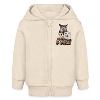 Owls - Baby Organic Zip-up Hoodie by Stanley/Stella - soft Ecru - Front