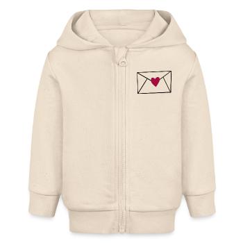 Cœur rouge sur fond noir - Veste à capuche bébé bio Stanley/Stella - écru doux - Devant