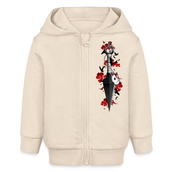 Kunai nuages rouges corbeaux - Japonais - Veste à capuche bébé bio Stanley/Stella - écru doux - Devant