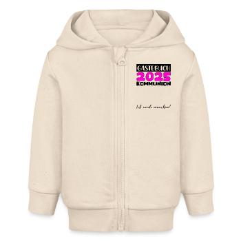 Communion 2025 Guest Book Gift Girls Boys - Baby Organic Zip-up Hoodie by Stanley/Stella - soft Ecru - Front