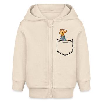 Taschentier - Fröhliche Giraffe mit buntem Schal - Baby Organic Kapuzenjacke Baby Connector von Stanley/Stella - Natur - Vorne