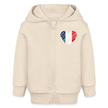 Drapeau de la France Coeur - Veste à capuche bébé bio Stanley/Stella - écru doux - Devant