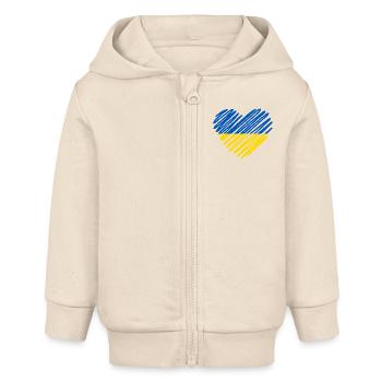 Drapeau de l’Ukraine Cœur - Fier d’être Ukrainien - Veste à capuche bébé bio Stanley/Stella - écru doux - Devant