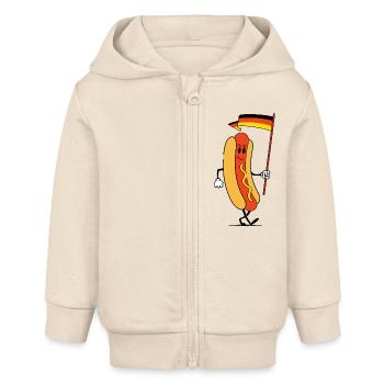Hot-dog avec drapeau - Veste à capuche bébé bio Stanley/Stella - écru doux - Devant