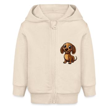 Dackel DachsHund Comic Niedlich - Baby Organic Kapuzenjacke Baby Connector von Stanley/Stella - Natur - Vorne