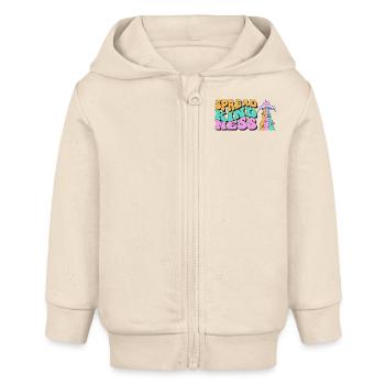 Spread Kindness Script with Colorful UFO Rainbow - Baby Organic Zip-up Hoodie by Stanley/Stella - soft Ecru - Front