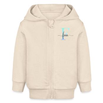 E| Monogramm | Name | Finn | Watercolor - Baby Organic Kapuzenjacke Baby Connector von Stanley/Stella - Natur - Vorne