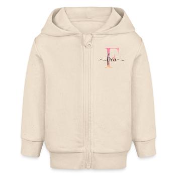 F| Monogramm | Name | Frea |Watercolor - Baby Organic Kapuzenjacke Baby Connector von Stanley/Stella - Natur - Vorne