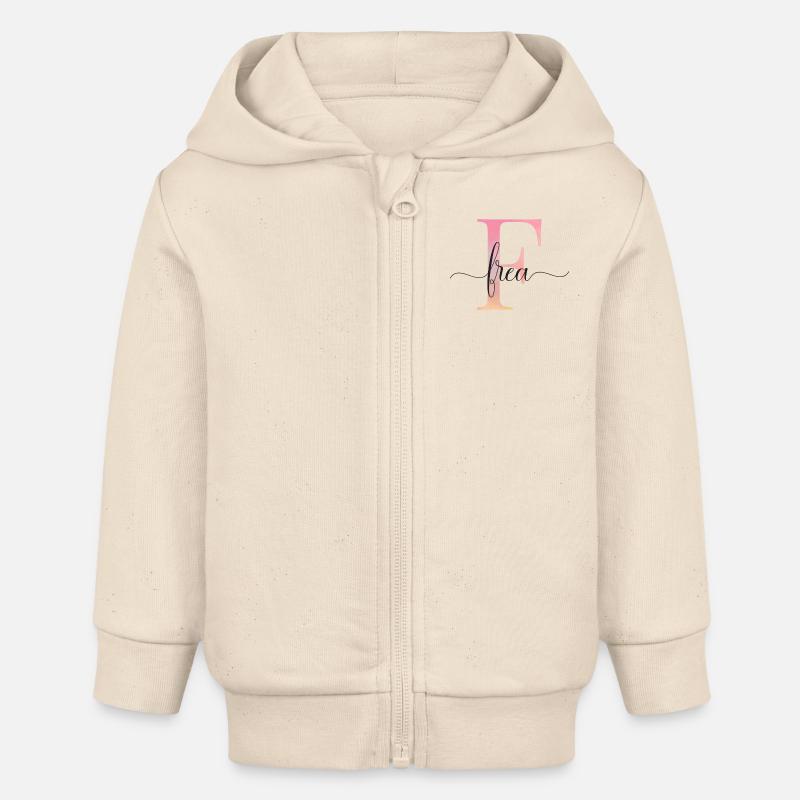 F| Monogramme | Nom | FreaAquarelle - Veste à capuche bébé bio Stanley/Stella - écru doux