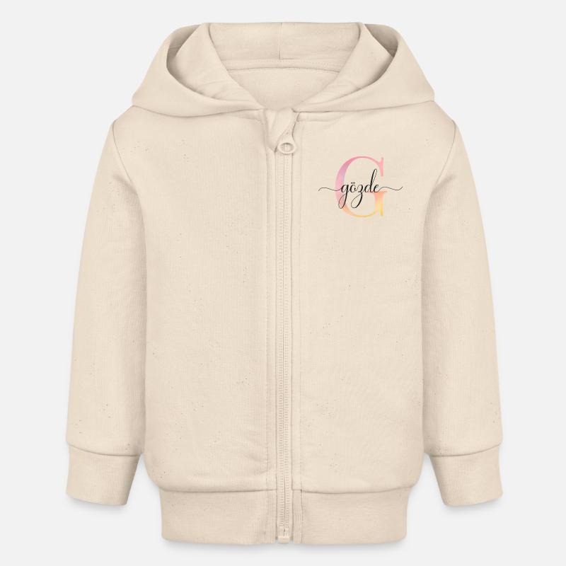 L | Monogramme | Nom | GözdeAquarelle - Veste à capuche bébé bio Stanley/Stella - écru doux