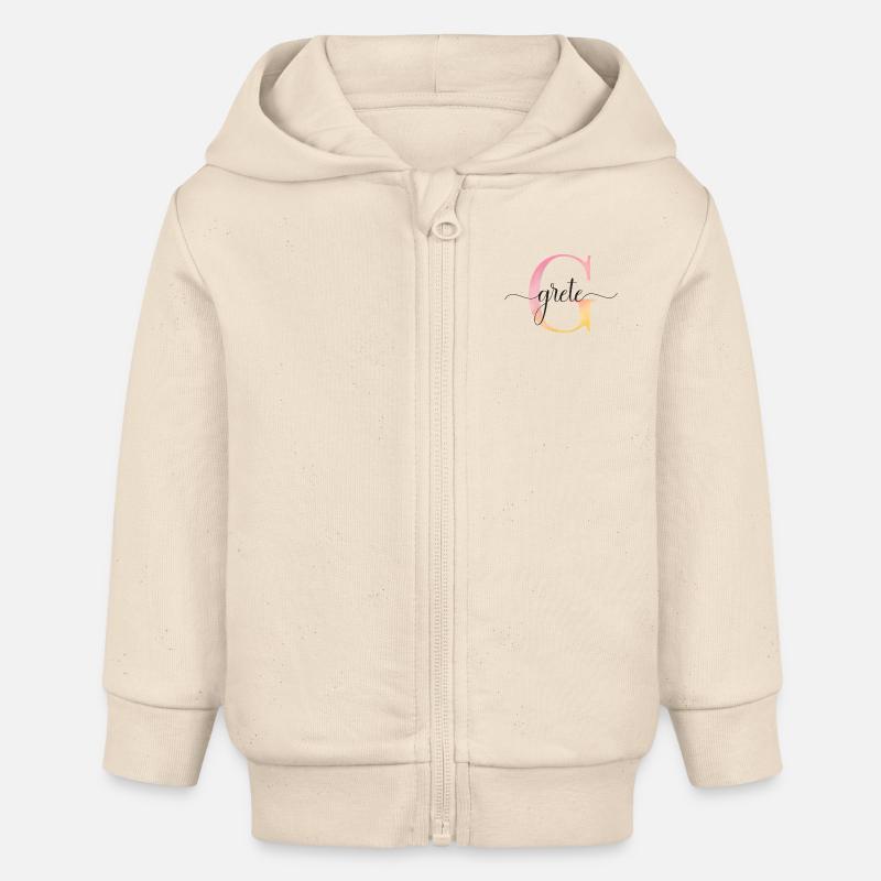 G| Monogramme | Nom | Grete |Aquarelle - Veste à capuche bébé bio Stanley/Stella - écru doux