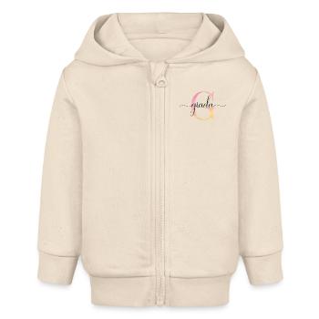 G| Monogramme | Nom | Giada |Aquarelle - Veste à capuche bébé bio Stanley/Stella - écru doux - Devant