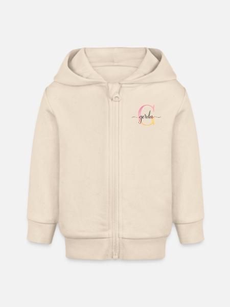 G| Monogramme | Nom | Gerda |Aquarelle - Veste à capuche bébé bio Stanley/Stella - écru doux
