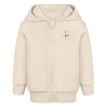 E| Monogramm | Name | Evi |Watercolor - Baby Organic Kapuzenjacke Baby Connector von Stanley/Stella - Natur - Vorne