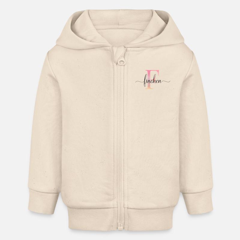 F| Monogramme | Nom | FinchenAquarelle - Veste à capuche bébé bio Stanley/Stella - écru doux
