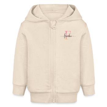 F| Monogramme | Nom | Franck |Aquarelle - Veste à capuche bébé bio Stanley/Stella - écru doux - Devant