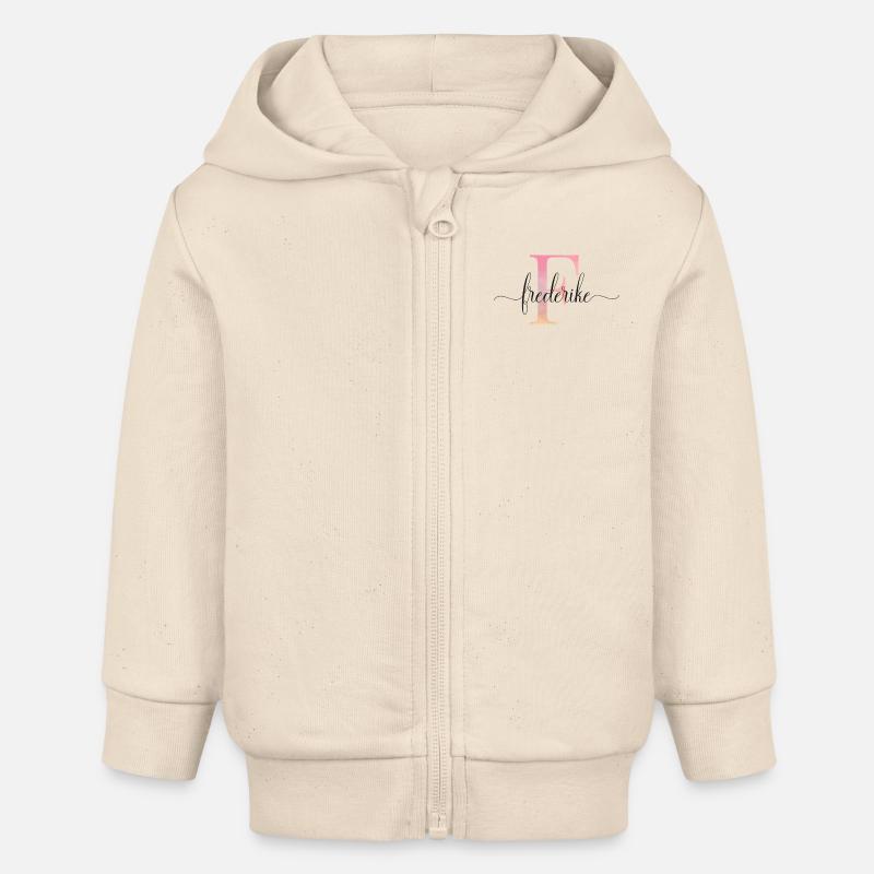 F| Monogramme | Nom | Fréderike |Aquarelle - Veste à capuche bébé bio Stanley/Stella - écru doux