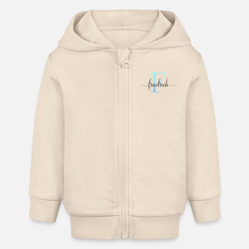 E| Monogramme | Nom | Frédéric | Aquarelle - Veste à capuche bébé bio Stanley/Stella - écru doux