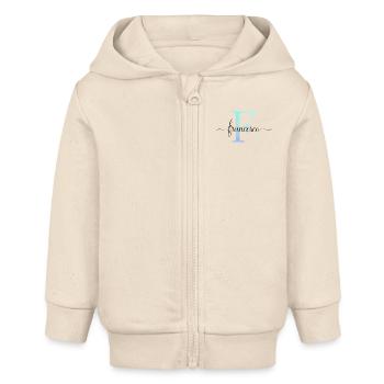 E| Monogramm | Name | Francesco| Watercolor - Baby Organic Kapuzenjacke Baby Connector von Stanley/Stella - Natur - Vorne