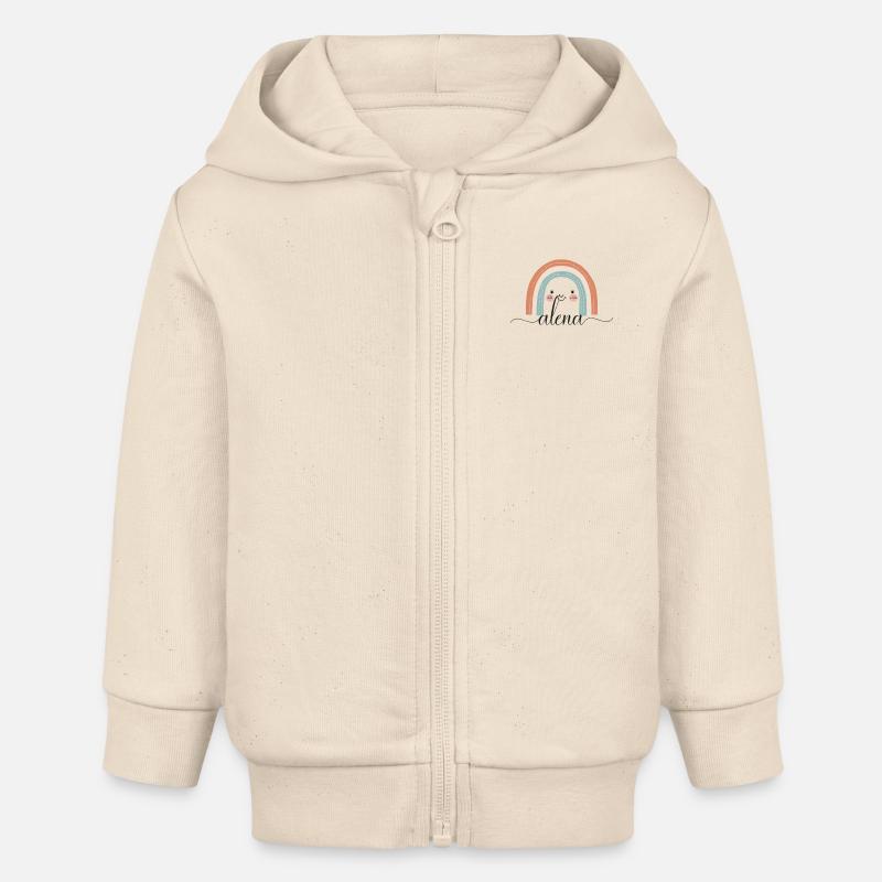 Alena ! Arc-en-ciel, personnalisable - Veste à capuche bébé bio Stanley/Stella - écru doux