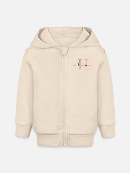 H | Monogram | Name | Hanna |Watercolor - Baby Organic Zip-up Hoodie by Stanley/Stella - soft Ecru